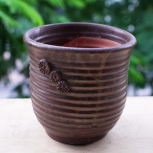 Chậu Gốm Bát Tràng To màu nâu đất cao 20cm