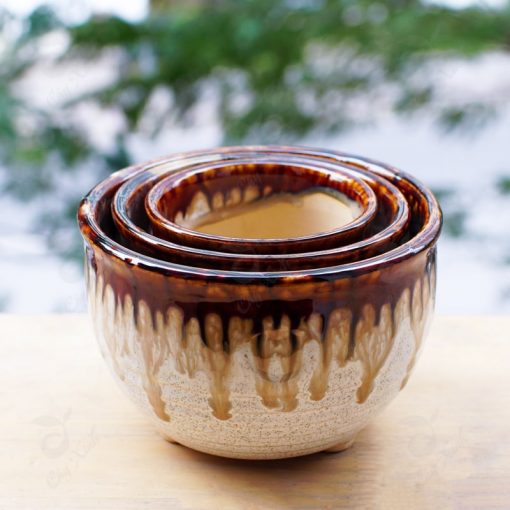 Chậu Gốm Nhật Men đế họa tiết chảy